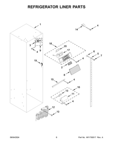 04 - Refrigerator Liner Parts Diagram and Parts List for KBSD708MSS01  Whirlpool Refrigerator
