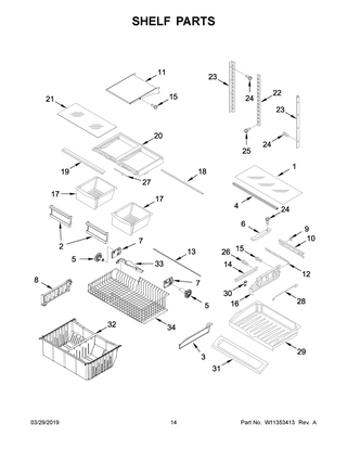 Shelf Parts Diagram and Parts List for WRF540CWHV01  Whirlpool Refrigerator