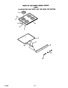 Main Top Diagram and Parts List for F4357W1  Roper Range