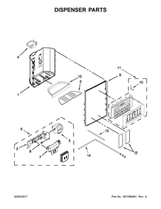 Dispenser Parts Diagram and Parts List for WRS970CIDH01  Whirlpool Refrigerator