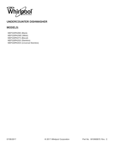 Cover Sheet Diagram and Parts List for WDF320PADB3  Whirlpool Dishwasher