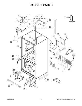 Cabinet Parts Diagram and Parts List for KRFC704FPS03  Whirlpool Refrigerator