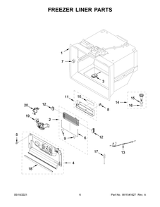 Freezer Liner Parts Diagram and Parts List for WRF954CIHW02  Whirlpool Refrigerator