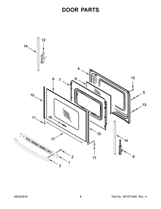 Door Parts Diagram and Parts List for WFE505W0JV0  Whirlpool Range