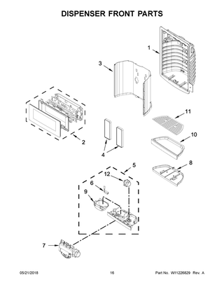 Dispenser Front Parts Diagram and Parts List for KRFF507HWH00  Whirlpool Refrigerator