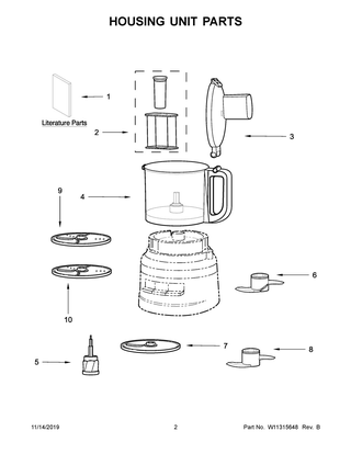 Housing Unit Parts Diagram and Parts List for 5KFP0919AAC0  Whirlpool Food Processor