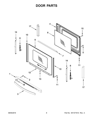 Door Parts Diagram and Parts List for YWFE775H0HB1  Whirlpool Range