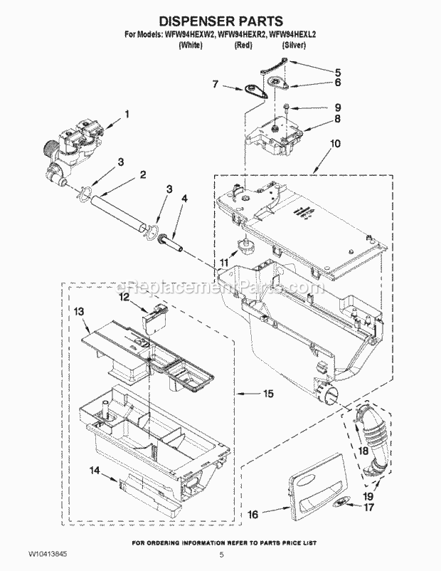 DISPENSER PARTS Diagram and Parts List for WFW94HEXW2  Whirlpool Washer