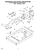 BURNER BOX, GAS VALVES, AND SWITCHES Diagram and Parts List for GLT3057RB00  Whirlpool Cooktop