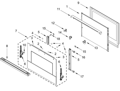 Upper Oven Door Parts Diagram and Parts List for JOEDC530RM00  Whirlpool Wall Oven