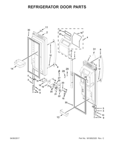 Refrigerator Door Parts Diagram and Parts List for WRF736SDAB14  Whirlpool Refrigerator