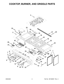 Cooktop, Burner, And Griddle Parts Diagram and Parts List for JDRP848HL01  Whirlpool Range