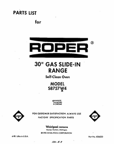 Front Cover Diagram and Parts List for S8757*4  Roper Range