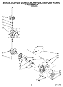BRAKE, CLUTCH, GEARCASE, MOTOR AND PUMP PARTS Diagram and Parts List for 8TLSQ9545LW1  Whirlpool Washer