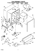 TUB ASSEMBLY PARTS Diagram and Parts List for DU850SWPQ1  Whirlpool Dishwasher