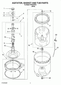 AGITATOR, BASKET AND TUB PARTS Diagram and Parts List for RTW4440VQ1  Roper Washer