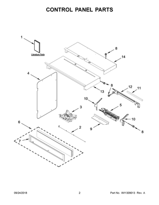 Control Panel Parts Diagram and Parts List for WOCA7EC0HN01  Whirlpool Microwave Oven Combo