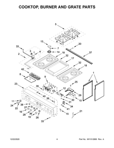 Cooktop, Burner And Grate Parts Diagram and Parts List for JDRP536HL01  Whirlpool Range