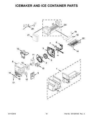 Icemaker And Ice Container Parts Diagram and Parts List for IX7DDEXGZ002  Whirlpool Refrigerator