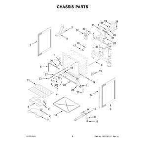 Chassis Parts Diagram and Parts List for WFES3330RV2  Whirlpool Range