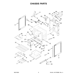 Chassis Parts Diagram and Parts List for YWFES4530SW0  Whirlpool Range