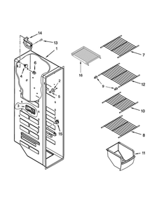 Freezer Liner Parts Diagram and Parts List for 8WRS25KNBF02  Whirlpool Refrigerator