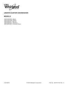 Cover Sheet Diagram and Parts List for WDF320PADS1  Whirlpool Dishwasher