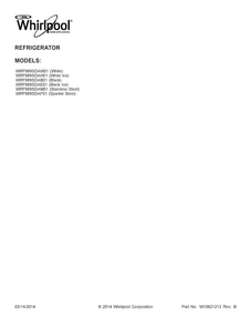 Cover Sheet Diagram and Parts List for WRF989SDAF01  Whirlpool Refrigerator