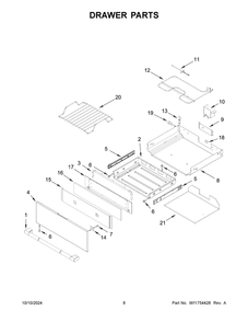 05 - Drawer Parts Diagram and Parts List for JES1450ML1  Whirlpool Wall Oven