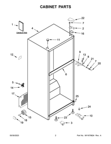 Cabinet Parts Diagram and Parts List for WRT138FFDB03  Whirlpool Refrigerator