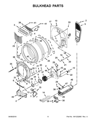 Bulkhead Parts Diagram and Parts List for YWED92HEFBD2  Whirlpool Dryer