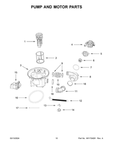 Pump And Motor Parts Diagram and Parts List for WDPS5118PB0  Whirlpool Dishwasher