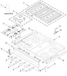 Cooktop Parts Diagram and Parts List for WFGS5030RB0,WFGS5030RW0  Whirlpool Range