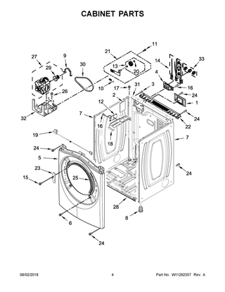 Cabinet Parts Diagram and Parts List for WED7505FW0  Whirlpool Dryer
