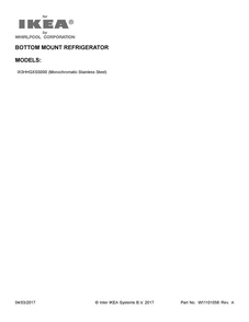 Cover Sheet Diagram and Parts List for IX3HHGXSS000  Whirlpool Refrigerator