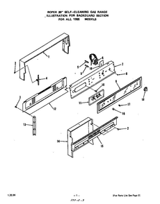 Backguard Diagram and Parts List for 1355*0A  Roper Range