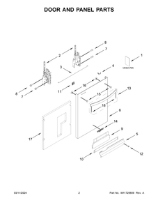 Door And Panel Parts Diagram and Parts List for WDT750SAKB3  Whirlpool Dishwasher