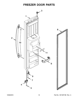Freezer Door Parts Diagram and Parts List for WRS315SDHZ03  Whirlpool Refrigerator