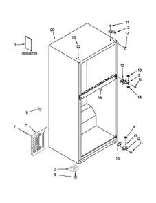 Cabinet Parts Diagram and Parts List for 8W8TXDWFBW00  Whirlpool Refrigerator