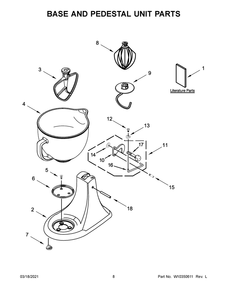 Base And Pedestal Unit Parts Diagram and Parts List for KSM155GBSN0  Whirlpool Mixer