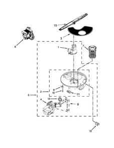Pump, Washarm And Motor Parts Diagram and Parts List for WDP350PAAW4  Whirlpool Dishwasher
