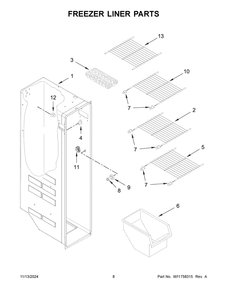 05 - Freezer Liner Parts Diagram and Parts List for WRS315SNHM09  Whirlpool Refrigerator