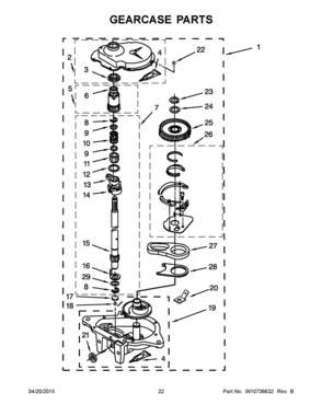 12 - GEARCASE PARTS Diagram and Parts List for YWET3300XQ2  Whirlpool Washer Dryer Combo