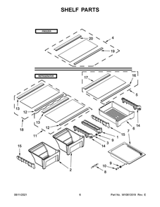 Shelf Parts Diagram and Parts List for WRT318FZDB01  Whirlpool Refrigerator