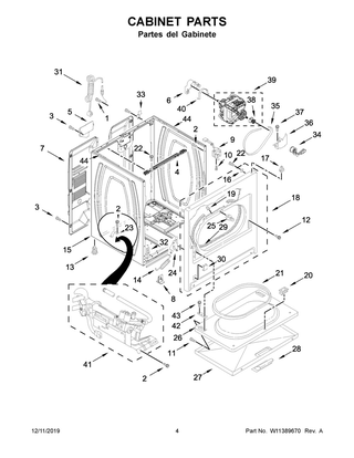 Cabinet Parts Diagram and Parts List for 7MWGD1930JM0  Whirlpool Dryer