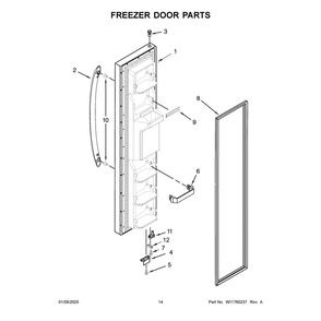 Freezer Door Parts Diagram and Parts List for WRS321SDHB11  Whirlpool Refrigerator