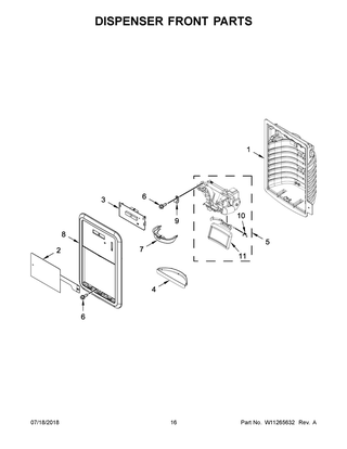 Dispenser Front Parts Diagram and Parts List for WRF550CDHZ01  Whirlpool Refrigerator
