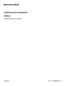 Cover Sheet Diagram and Parts List for KUDE48FXSP6  KitchenAid Dishwasher