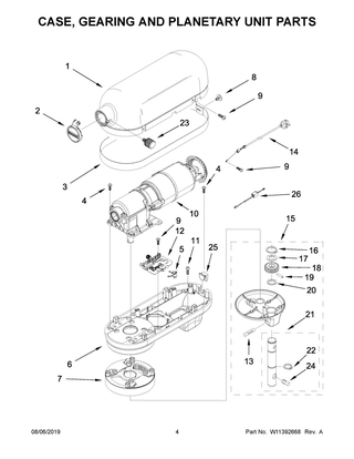 Case, Gearing And Planetary Unit Parts Diagram and Parts List for 5KSM7580XEBK0  Whirlpool Mixer