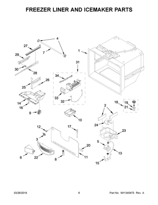 Freezer Liner And Icemaker Parts Diagram and Parts List for WRF532SMHV01  Whirlpool Refrigerator